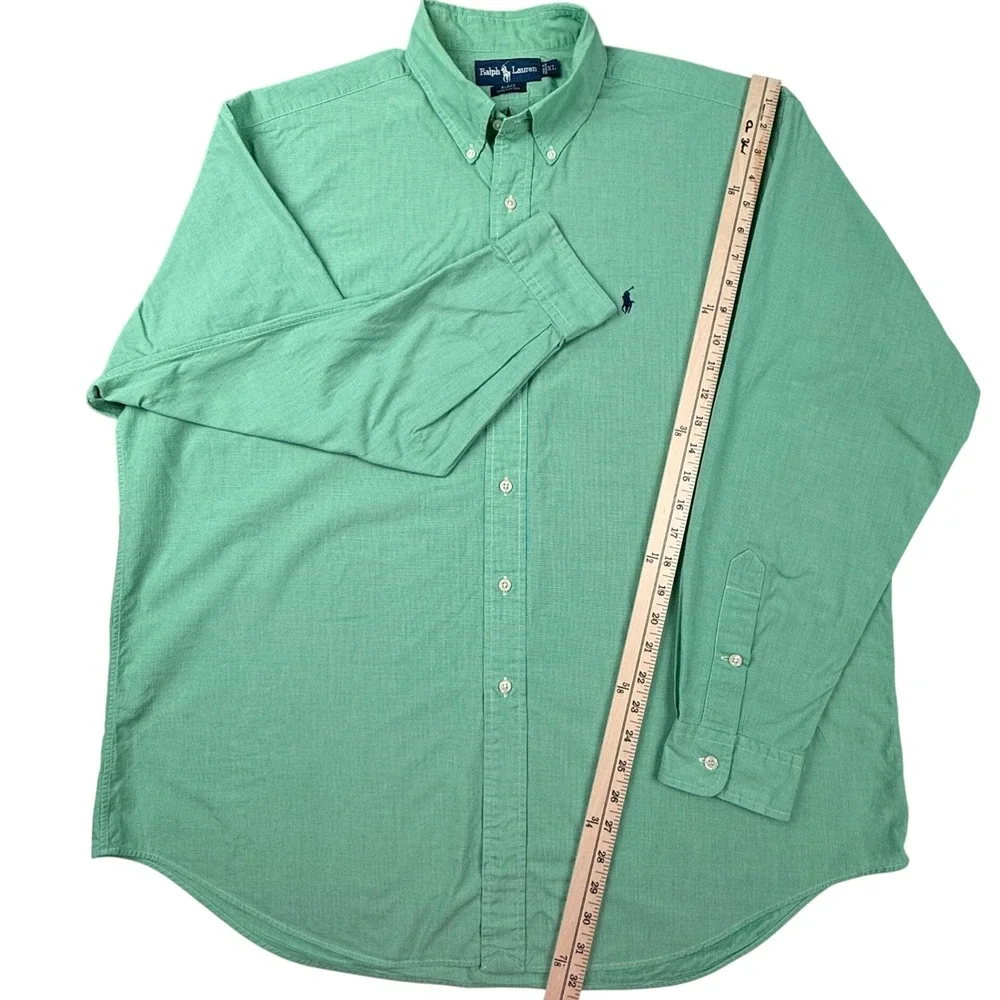 Polo Ralph Lauren Blake Shirt Green Micro Check Cotton Button Down Mens XL